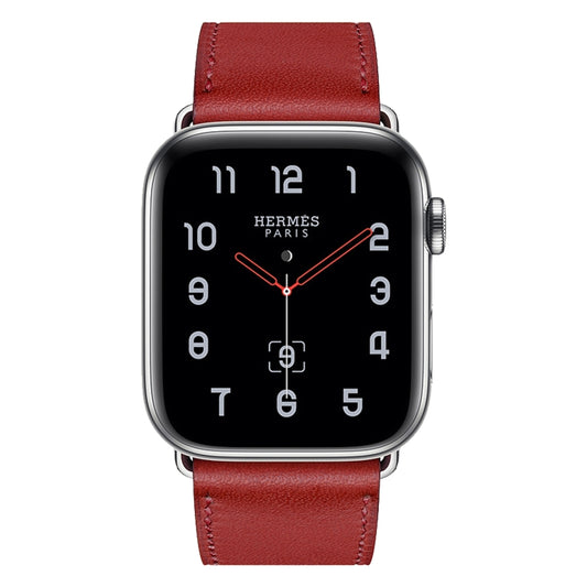 For Apple Watch Series 7 45mm / 6 & SE & 5 & 4 44mm / 3 & 2 & 1 42mm Leather Watch Band(Red) by bashfashion
