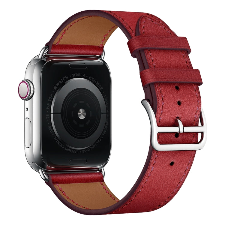 For Apple Watch Series 7 45mm / 6 & SE & 5 & 4 44mm / 3 & 2 & 1 42mm Leather Watch Band(Red) by bashfashion