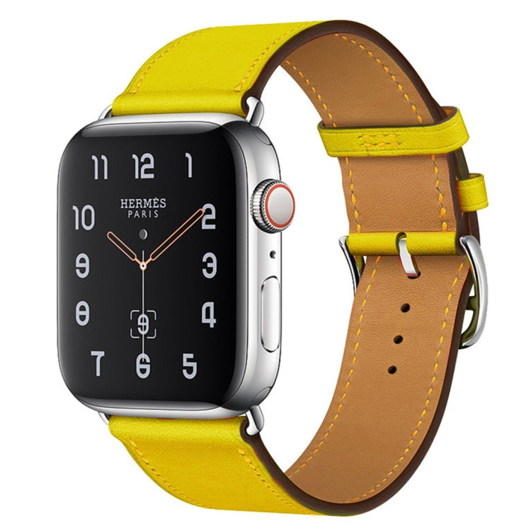 For Apple Watch Series 7 45mm / 6 & SE & 5 & 4 44mm / 3 & 2 & 1 42mm Leather Watch Band(Yellow) by bashfashion