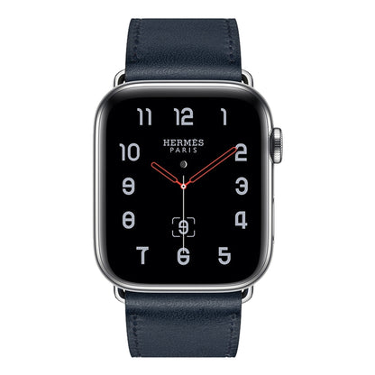 For Apple Watch Series 7 45mm / 6 & SE & 5 & 4 44mm / 3 & 2 & 1 42mm Leather Watch Band(Dark Blue) by bashfashion