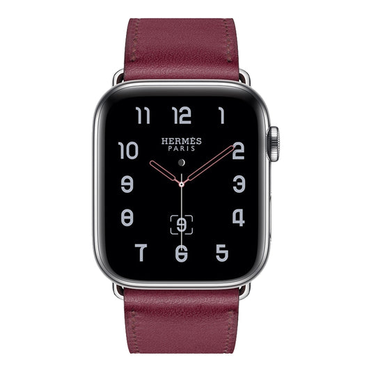 For Apple Watch Series 7 45mm / 6 & SE & 5 & 4 44mm / 3 & 2 & 1 42mm Leather Watch Band(Purplish Red) by bashfashion