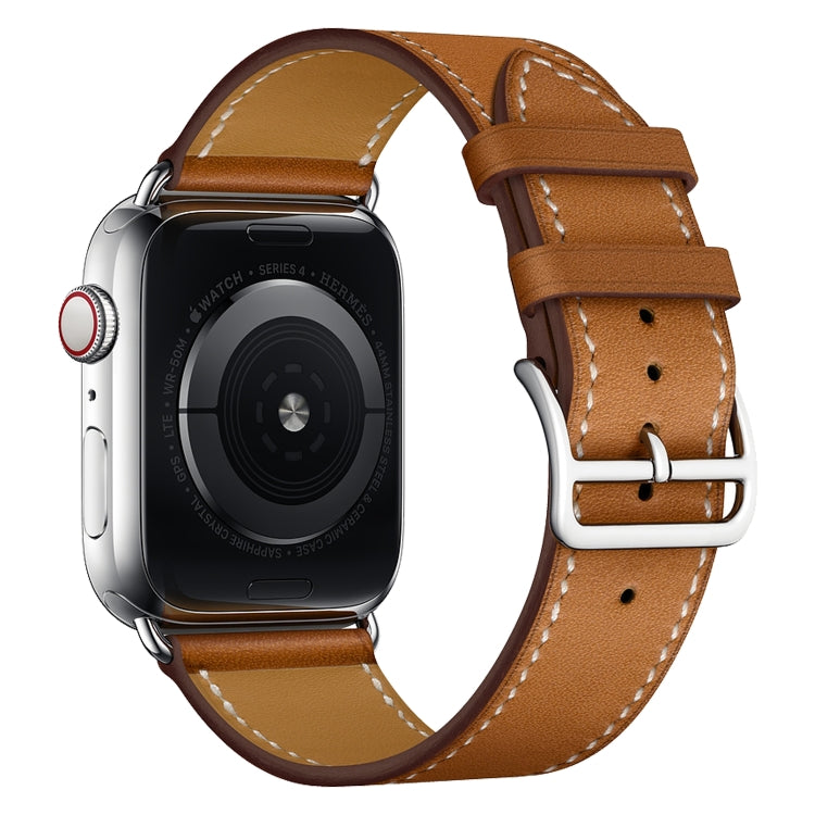 For Apple Watch Series 7 45mm / 6 & SE & 5 & 4 44mm / 3 & 2 & 1 42mm Leather Watch Band(Brown) by bashfashion