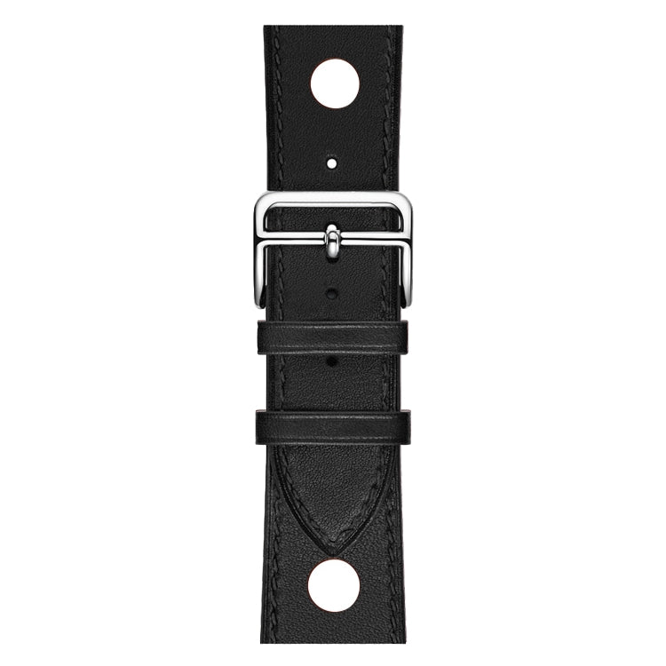 For Apple Watch Series 7 45mm / 6 & SE & 5 & 4 44mm / 3 & 2 & 1 42mm Leather Three Holes Watch Band(Black) by bashfashion