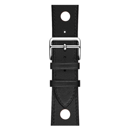 For Apple Watch Series 7 45mm / 6 & SE & 5 & 4 44mm / 3 & 2 & 1 42mm Leather Three Holes Watch Band(Black) by bashfashion