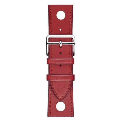 For Apple Watch Series 7 45mm / 6 & SE & 5 & 4 44mm / 3 & 2 & 1 42mm Leather Three Holes Watch Band(Red) by bashfashion