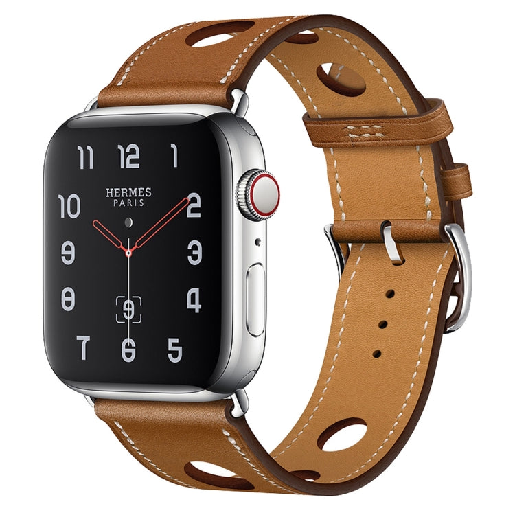 For Apple Watch Series 7 45mm / 6 & SE & 5 & 4 44mm / 3 & 2 & 1 42mm Leather Three Holes Watch Band(Brown) by bashfashion