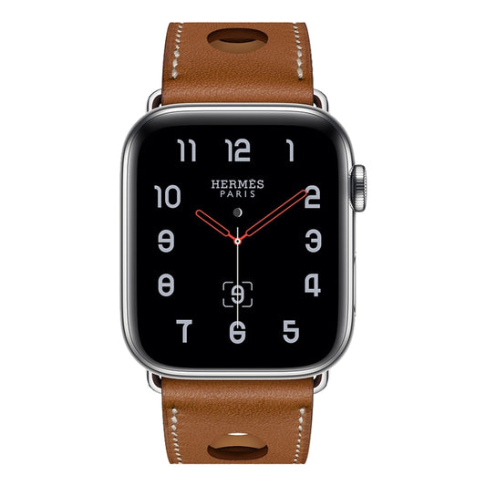 For Apple Watch Series 7 45mm / 6 & SE & 5 & 4 44mm / 3 & 2 & 1 42mm Leather Three Holes Watch Band(Brown) by bashfashion