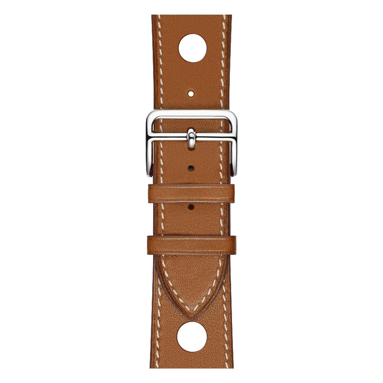 For Apple Watch Series 7 45mm / 6 & SE & 5 & 4 44mm / 3 & 2 & 1 42mm Leather Three Holes Watch Band(Brown) by bashfashion