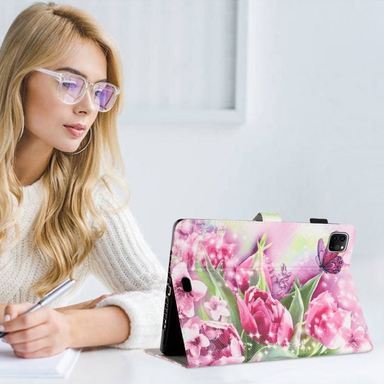 For iPad Pro 11 2022 / 2021 / 2020 Painted Leather Smart Tablet Case(Rose Butterfly) by bashfashion