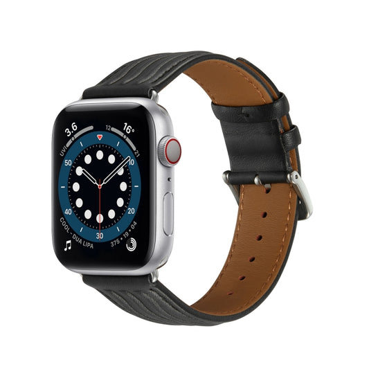 Embossed Line Genuine Leather Watch Band For Apple Watch 8 41mm(Black) by bashfashion