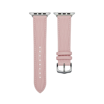 Embossed Line Genuine Leather Watch Band For Apple Watch 8 41mm(Pink) by bashfashion