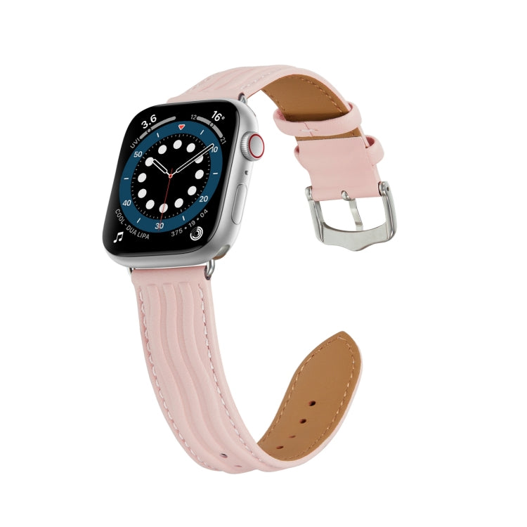 Embossed Line Genuine Leather Watch Band For Apple Watch 8 41mm(Pink) by bashfashion
