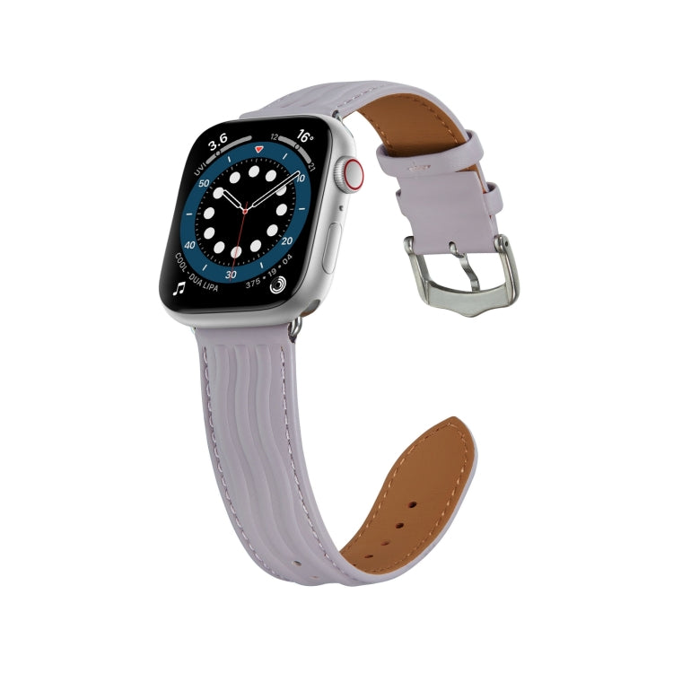 Embossed Line Genuine Leather Watch Band For Apple Watch 8 41mm(Lavender Purple) by bashfashion