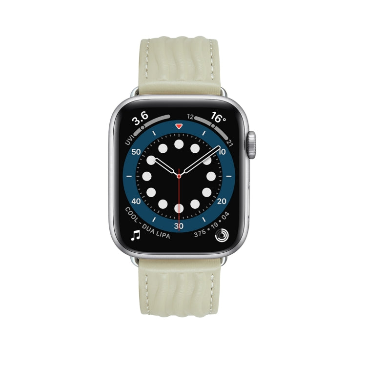 Embossed Line Genuine Leather Watch Band For Apple Watch 8 41mm(Milky White) by bashfashion