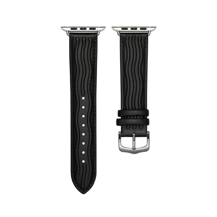 Embossed Line Genuine Leather Watch Band For Apple Watch 8 45mm(Black) by bashfashion