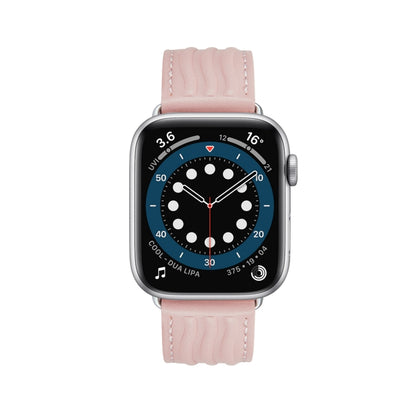 Embossed Line Genuine Leather Watch Band For Apple Watch 8 45mm(Pink) by bashfashion