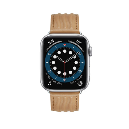 Embossed Line Genuine Leather Watch Band For Apple Watch 8 45mm(Khaki) by bashfashion