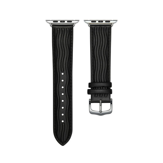 Embossed Line Genuine Leather Watch Band For Apple Watch SE 2023 44mm(Black) by bashfashion