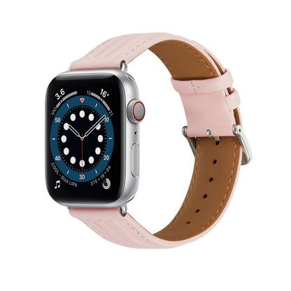 Embossed Line Genuine Leather Watch Band For Apple Watch SE 2023 44mm(Pink) by bashfashion