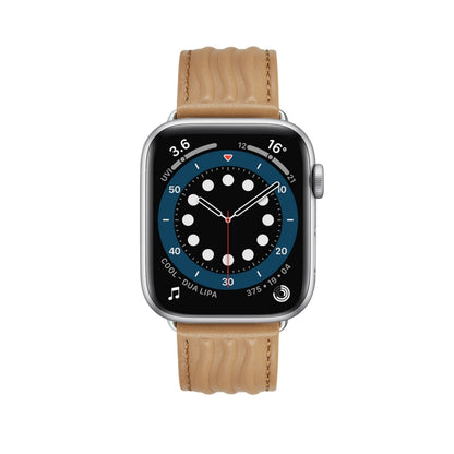 Embossed Line Genuine Leather Watch Band For Apple Watch SE 2023 44mm(Khaki) by bashfashion