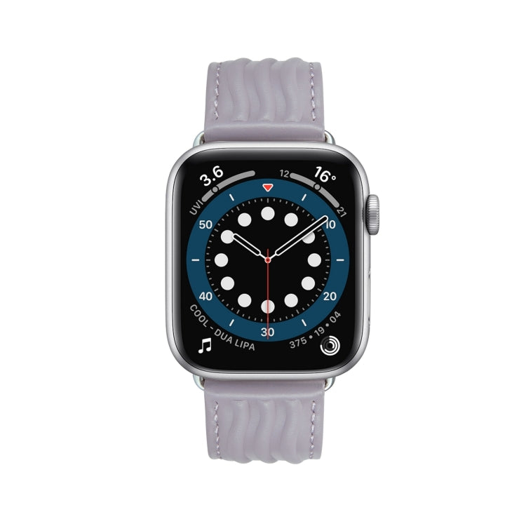 Embossed Line Genuine Leather Watch Band For Apple Watch SE 2023 44mm(Lavender Purple) by bashfashion