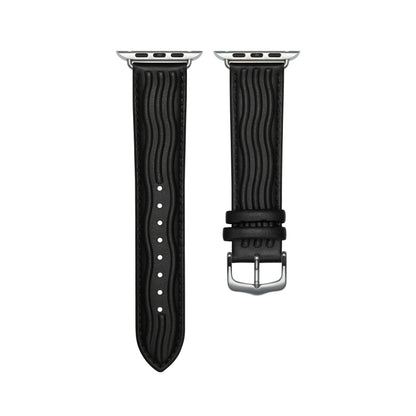 Embossed Line Genuine Leather Watch Band For Apple Watch SE 2023 40mm(Black) by bashfashion