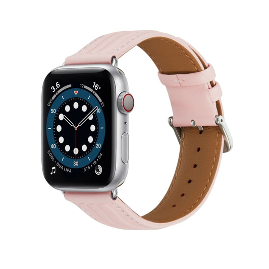 Embossed Line Genuine Leather Watch Band For Apple Watch SE 2023 40mm(Pink) by bashfashion