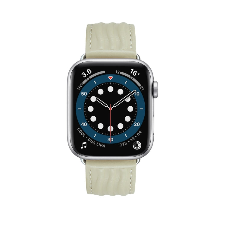 Embossed Line Genuine Leather Watch Band For Apple Watch SE 2023 40mm(Milky White) by bashfashion