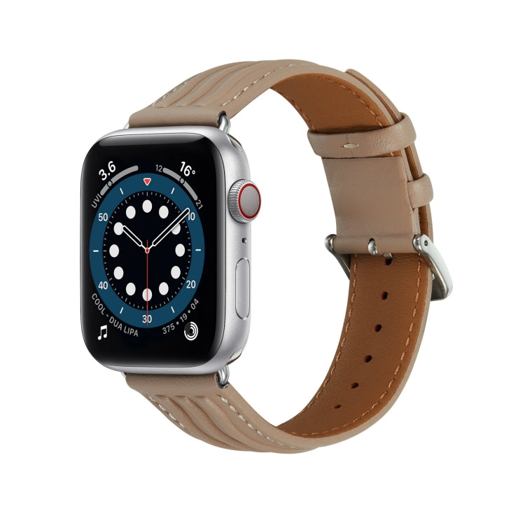 Embossed Line Genuine Leather Watch Band For Apple Watch SE 2023 40mm(Milky Brown) by bashfashion