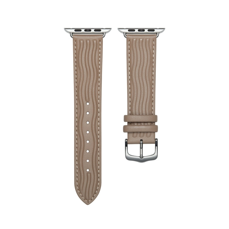 Embossed Line Genuine Leather Watch Band For Apple Watch SE 2023 40mm(Milky Brown) by bashfashion