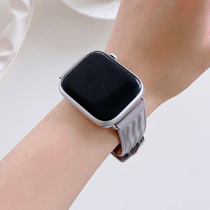 Embossed Line Genuine Leather Watch Band For Apple Watch 9 45mm(Lavender Purple) by bashfashion