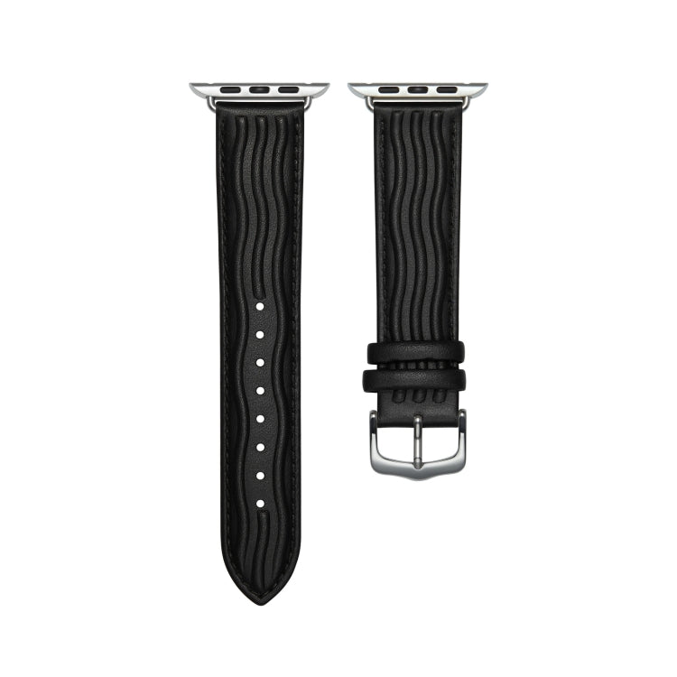 Embossed Line Genuine Leather Watch Band For Apple Watch 9 41mm(Black) by bashfashion