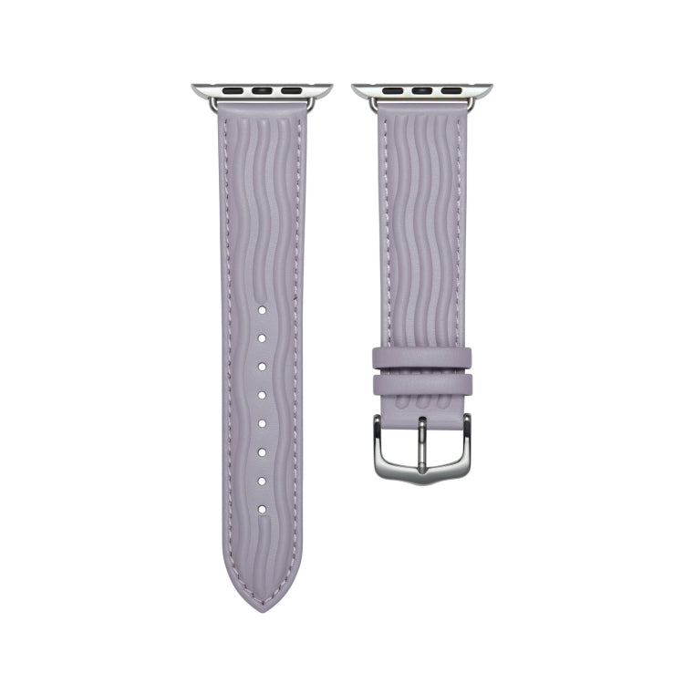 Embossed Line Genuine Leather Watch Band For Apple Watch 9 41mm(Lavender Purple) by bashfashion