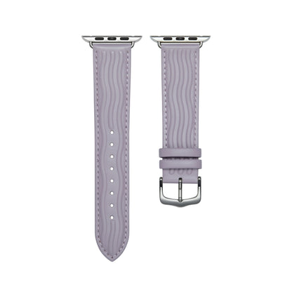 Embossed Line Genuine Leather Watch Band For Apple Watch 9 41mm(Lavender Purple) by bashfashion