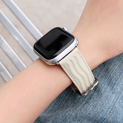 Embossed Line Genuine Leather Watch Band For Apple Watch 9 41mm(Milky White) by bashfashion