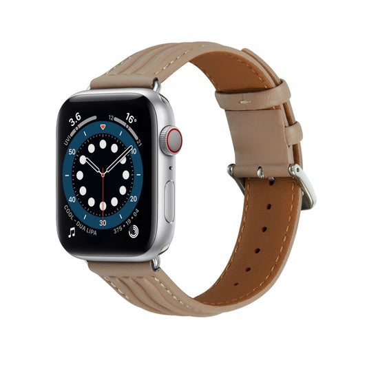 Embossed Line Genuine Leather Watch Band For Apple Watch 9 41mm(Milky Brown) by bashfashion