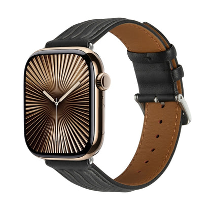 Embossed Line Genuine Leather Watch Band For Apple Watch Series 10 42mm(Black) by bashfashion
