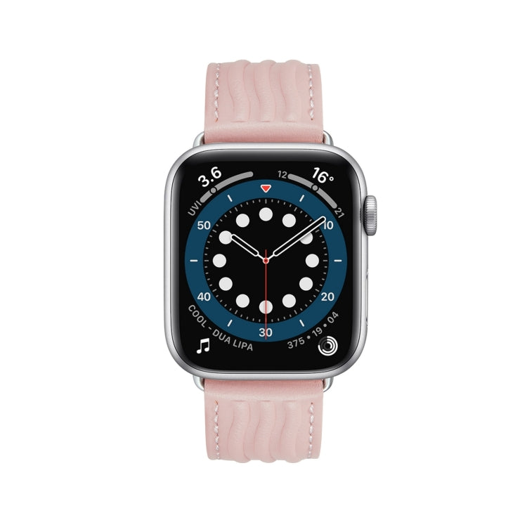 Embossed Line Genuine Leather Watch Band For Apple Watch Series 10 42mm(Pink) by bashfashion