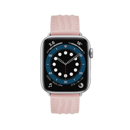 Embossed Line Genuine Leather Watch Band For Apple Watch Series 10 42mm(Pink) by bashfashion