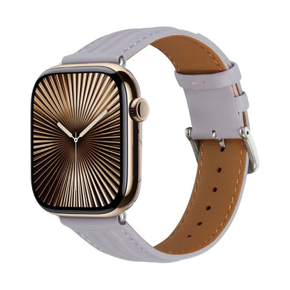 Embossed Line Genuine Leather Watch Band For Apple Watch Series 10 42mm(Lavender Purple) by bashfashion
