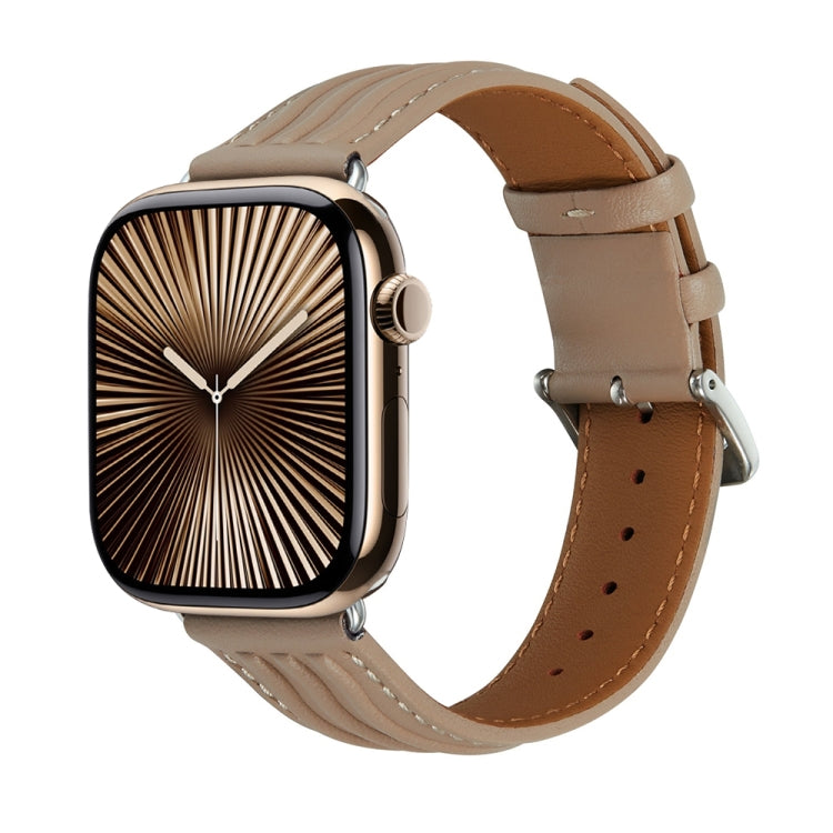 Embossed Line Genuine Leather Watch Band For Apple Watch Series 10 42mm(Milky Brown) by bashfashion
