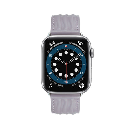 Embossed Line Genuine Leather Watch Band For Apple Watch Series 10 46mm(Lavender Purple) by bashfashion