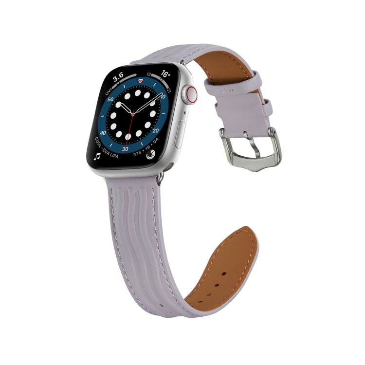 Embossed Line Genuine Leather Watch Band For Apple Watch Series 10 46mm(Lavender Purple) by bashfashion