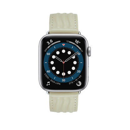 Embossed Line Genuine Leather Watch Band For Apple Watch Series 10 46mm(Milky White) by bashfashion
