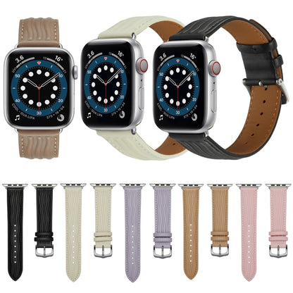 Embossed Line Genuine Leather Watch Band For Apple Watch Series 10 46mm(Milky Brown) by bashfashion