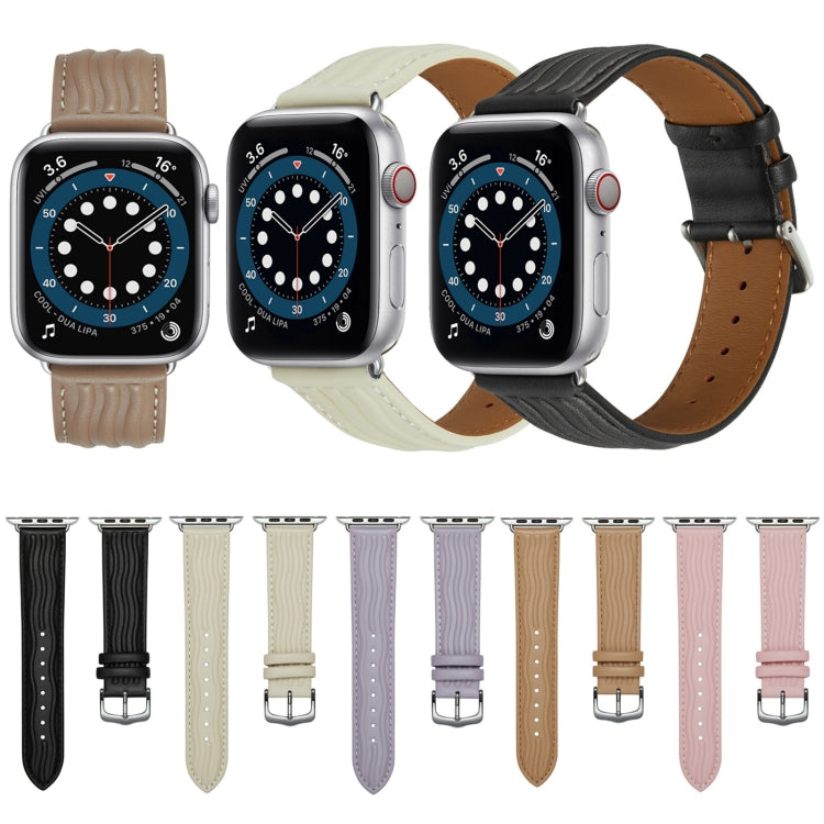 Embossed Line Genuine Leather Watch Band For Apple Watch 8 41mm(Black) by bashfashion