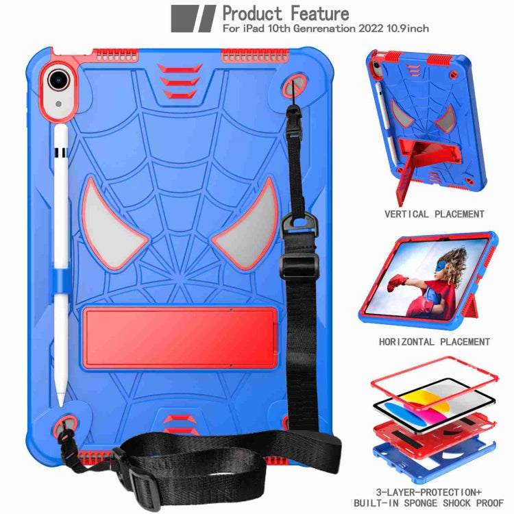 For iPad 2025 / 2022 Spider Texture Silicone Hybrid PC Tablet Case with Shoulder Strap(Blue + Red) by bashfashion