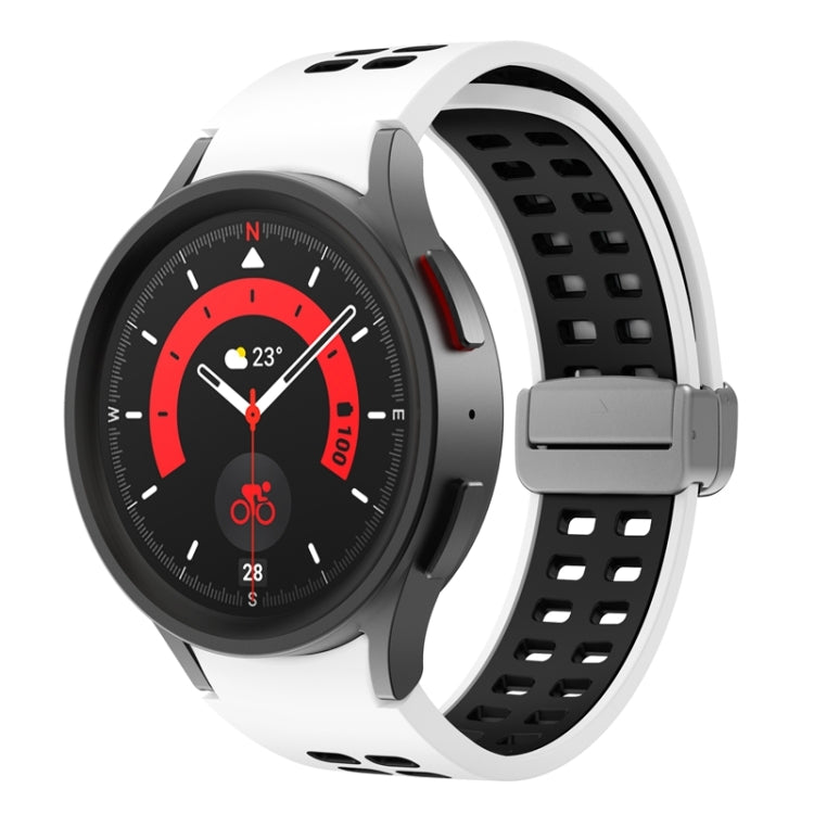 For Samsung Galaxy Watch5 Double-row Hole Folding Buckle Silicone Watch Band(White Black) by bashfashion