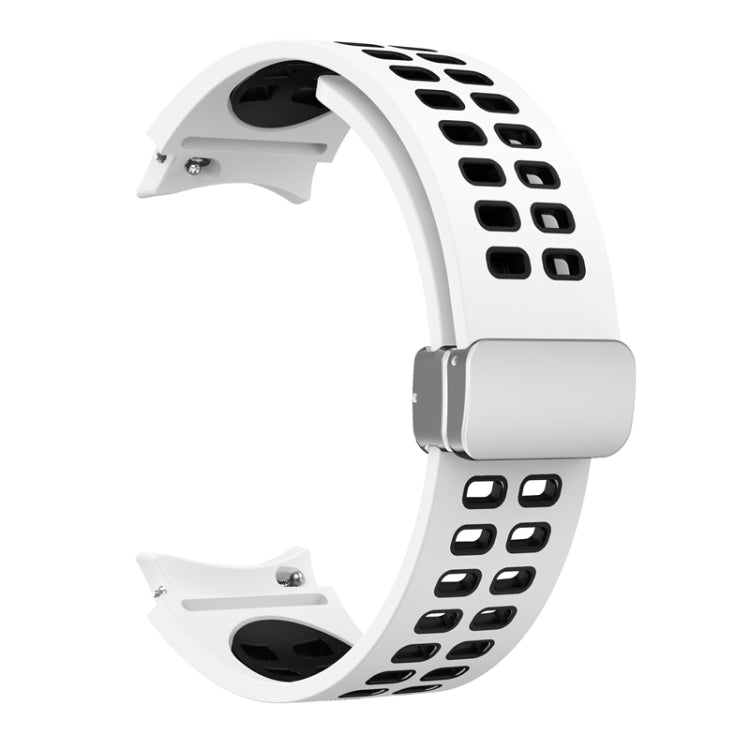 For Samsung Galaxy Watch5 Double-row Hole Folding Buckle Silicone Watch Band(White Black) by bashfashion