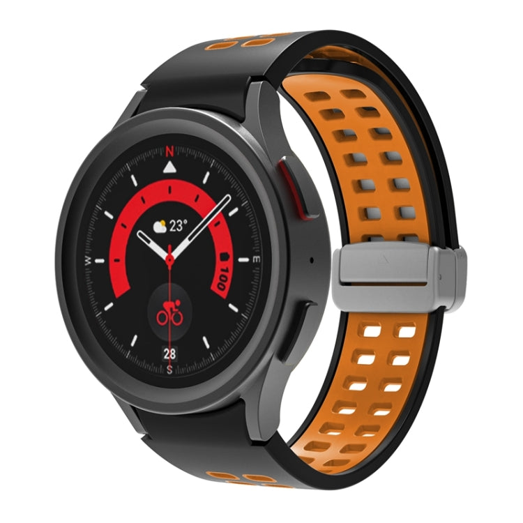 For Samsung Galaxy Watch5 Double-row Hole Folding Buckle Silicone Watch Band(Black Orange) by bashfashion